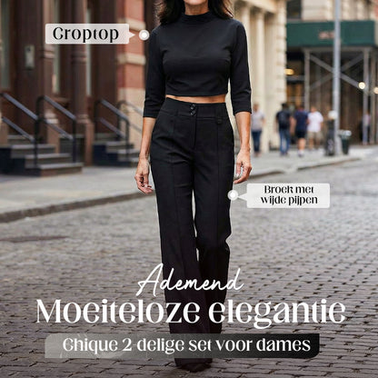 Dames Twee-delige Set: Elegante Crop Top & Wijde Broek