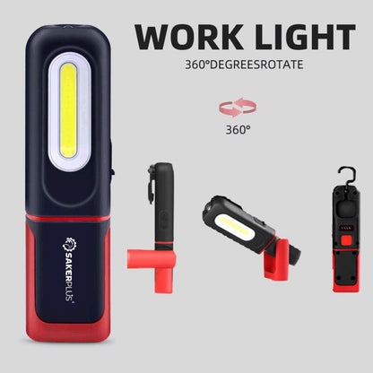 🔥SAKERPLUS oplaadbare werklamp, 3000 lm COB-LED magnetische monteurlamp met 360° draaibare haak, 180° verstelbare voet, zaklampstand, opladen via USB-C, IP54 waterbestendig voor autoreparaties, in de garage en op de camping