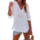 ⏰Tijdelijke korting - 50% Korting🏖️Vrouwen Oversized Kapuzen Beach Cover Up - Langermelige V-hals T-shirt met zakken
