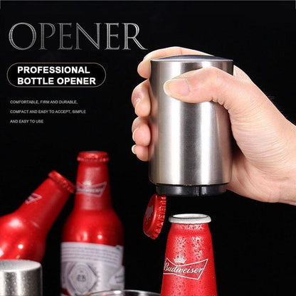 🍺 -50%! 🧲 Automatische Flesopener van Roestvrij Staal – Ingebouwde Magneet & Ergonomisch Design – Voor Bier en Dranken – Zwart/Zilver/Goud/Roze 🍻