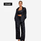 💕2025 HOT SALE💐Paillettenblazer en wijde broek voor dames (set van 3 stuks)