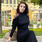 Elegante midi-jurk voor dames met opstaande kraag en kanten details op de rug