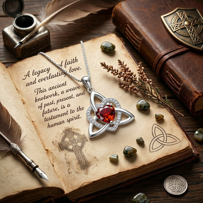 BirthsHalsketting met geboortesteen, Keltische drievoudsknoop en hartje ✨ Hanger in de vorm van een hartje met Keltische drievoudsknoop en geboortesteentone Celtic Trinity Knot Heart Necklace✨ Heart Shape Celtic Trinity Knot Birthstone Pendant