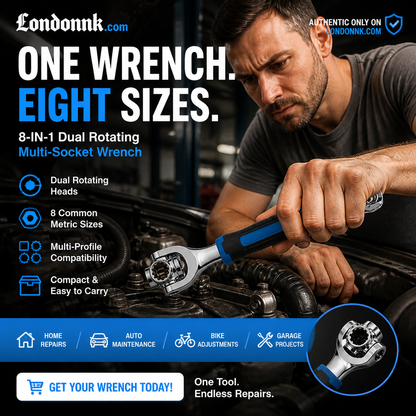 ⏳ 50% KORTING! ⏰ 8-in-1 multislot-moersleutel met dubbele draaibare kop, 8-19 mm