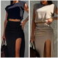 💥2025 Hot Sale💥Elegante top en rokset met hoge split voor dames