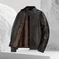 Veste en cuir épais à col montant pour hommes