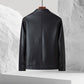 Veste en cuir épais à col montant pour hommes