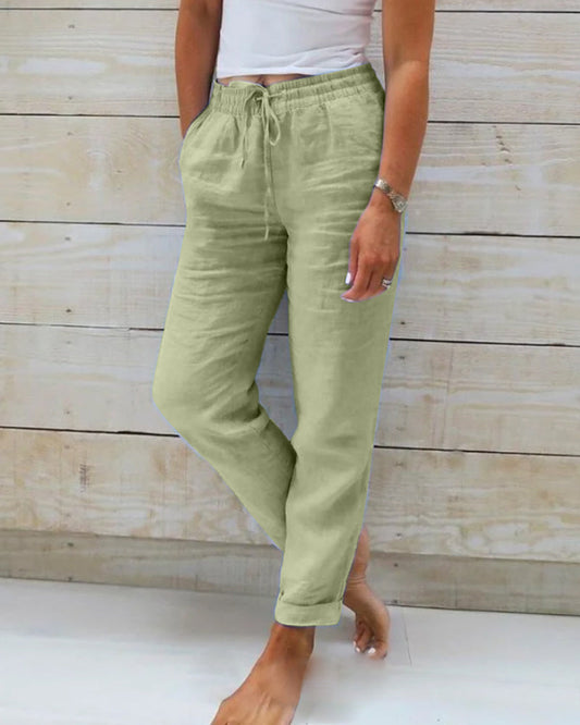 👖 NU 50% KORTING! 🌿 Damesbroek met elastische taille, katoen en linnen, wijde pijpen – ademend, lichtgewicht en comfortabele pasvorm ☀️
