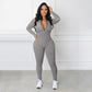 Effen kleur half rits naadloze jumpsuit