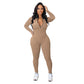 Effen kleur half rits naadloze jumpsuit