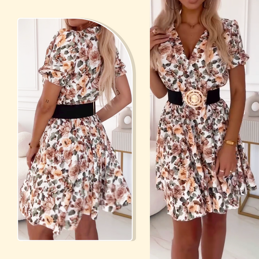 🔥2025 Hot Sale🔥Mini jurk met bloemenprint en V-hals voor dames