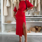 💕Katoenen midi-jurk met korte mouwen en split