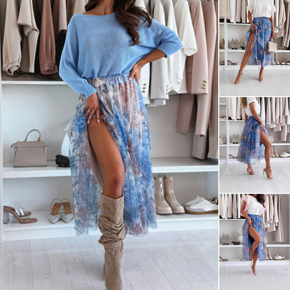 Elegante, elastische lange rok met bloemenprint voor dames