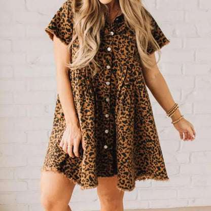 Wild Wish Leopard Denim Dress