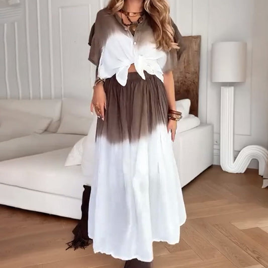 🛍️🛍️Set van 2 stuks crop top rok met ruchesmouwen