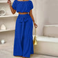 💥Vrouwen 2-delige Set: Off-shoulder Top met Pofmouwen en Wijd-pijpen Broek