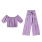 💥Vrouwen 2-delige Set: Off-shoulder Top met Pofmouwen en Wijd-pijpen Broek