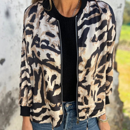 🌸Bomberjack met rits en zebraprint voor dames in de herfst🌸