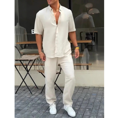 💥Men voor stevige revers met korte mouwtoppen ＆ broek 2-delige set