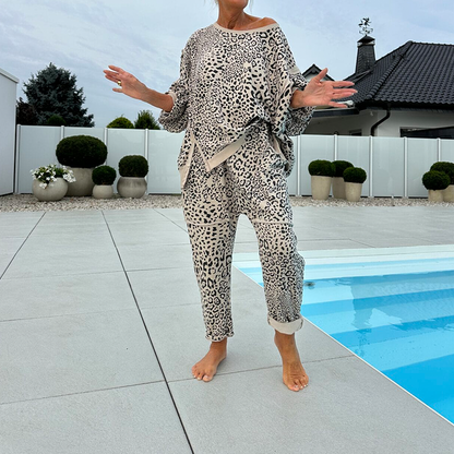 Dames set van 2-delige top en broek met luipaardprint (Gratis verzending🚀)