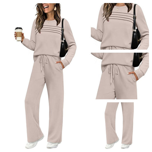 💥Uitverkoop 50% korting👗Dames top met ronde hals en broek met trekkoord