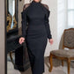 Elegante midi-jurk voor dames met opstaande kraag en kanten details op de rug