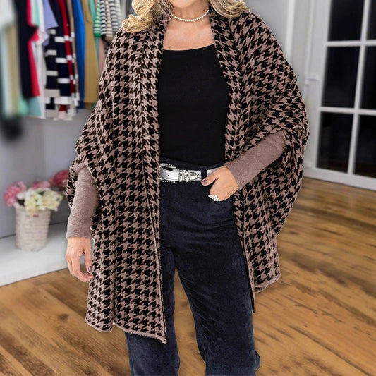 🔥 Dames Pied-de-Poule Poncho Met Open Voor（50% Korting） - Tijdloze Elegantie Voor Herfst & Winter!