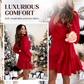 ✨ Elegante V-hals Jurk Dames – Gerimpelde Zoom, Lange Mouwen & Luxe Comfort