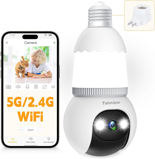 🔥 Nieuwste Upgrade✨ 4MP Gloeilamp Beveiligingscamera 5G & 2.4GHz Draadloos Binnen/Buiten met Nachtzicht