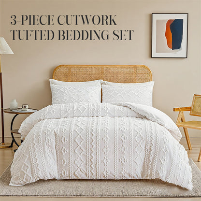 📢📢50% KORTING !! ⏰3-delige beddengoedset met opengewerkt en getuft patroon