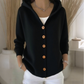 Gebreid damesvest met capuchon en knoopsluiting