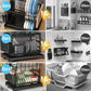 💥【LIMITED TIME 50% OFF】🔥 Tweelaags Schotel Droogrek | 360° Draaibare Afwateringstuit | Verticale Slots | Koolstofstaal | Zwart/Wit