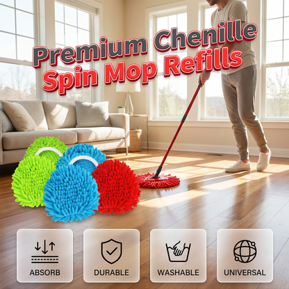 🔥50K+ VERKOCHT⏰  Chenille spinmop vervangdoek, zuigt haren en vocht moeiteloos op