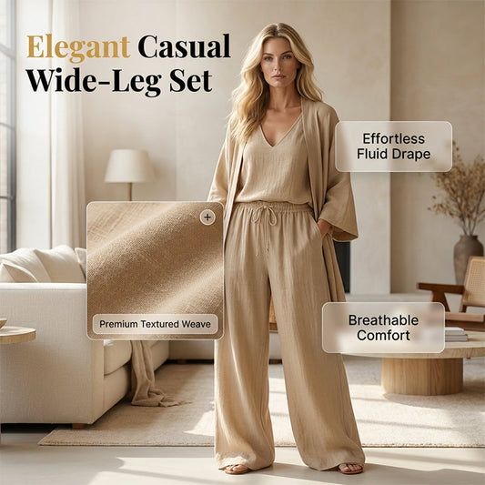 ⏰ 50% Korting – Elegante 3-delige Set met Wijde Pijpen | Soepel Vallend & Flatterend