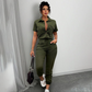 Dames Jumpsuit met Korte Mouwen en Knopen