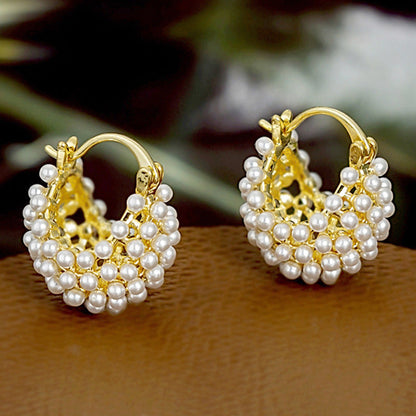 📢📢50% KORTING!! ⏰ 💍 Oorbellen met kunstparels in mandvorm – goudkleurig en met een uniek vlechtpatroon, voor een vleugje klassieke elegantie bij je dagelijkse outfits 🪀