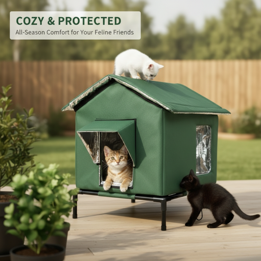 🐈 -50% ! 🌧️ Buitenkattenhuisje Verhoogd Allseizoen – Oxford + Thermisch Aluminium – Waterdicht & Geïsoleerd – Opvouwbaar voor Knus Comfort ✨