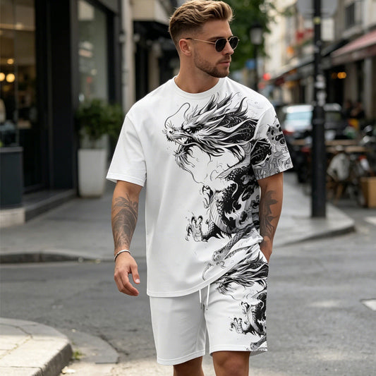 Heren T-shirt en Korte Broek Set met Grafische Print