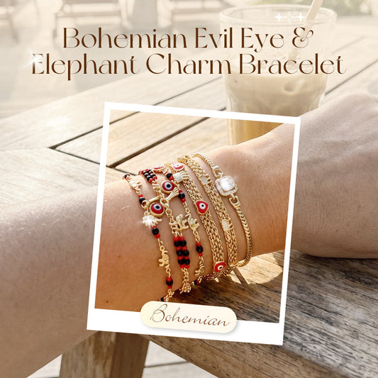 Bohemian Bedelarmband met Boze Oog & Olifant