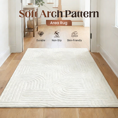 ☁️🦶 Pluche vloerkleed met boogpatroon – de ultrazachte, korte pool voelt warm en knus aan onder je voeten. Perfect voor woonkamers, slaapkamers en entrees – stap elke dag in comfort! 🏠✨