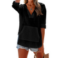 🌊ZOMER UITVERKOOP 50% KORTING 💖Dames Effen V-hals Lange Mouw Hoodie Top met Zak