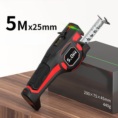 ❄️Zomerfresh 50% Korting!📏2-in-1 Rolmaat met Groene Laserlijn – 5m Meetlint met Waterpas, Automatische Vergrendeling & Type-C Opladen