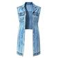 Dames Mouwloze Hoge Split Denim Vestjurk Longline Jeansjasje