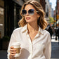 🌬️🕶️ Randloze zonnebril dames – Vergeten op de neus, gepolariseerde glazen van hoge kwaliteit, het kenmerkende accessoire van elegante minimalisten 🤍🏙️