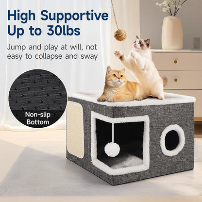 💥Tijdelijke korting!🔥 Opvouwbaar 2-in-1 Kattenhuis Kubus – Bi-niveau Design & Geïntegreerde Krabpaal – Comfort in Alle Seizoenen – Ruimtebesparend & Draagbaar 🐾
