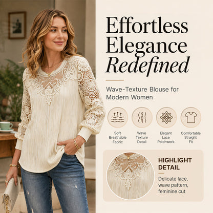 🌸 Dames Top met Kanten Details – Elegant Patchwork, Luchtige Stof & Comfortabele Losse Pasvorm