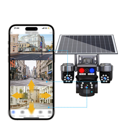 🔋 -50 % – Draadloze bewakingscamera op zonne-energie – 3 lenzen, 3 beelden tegelijk, nachtzicht, IP66 – Ideaal voor huis, tuin en terrein ☀️