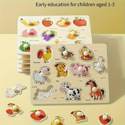 🧩 50% KORTING! 🌳 Montessori Houten Pennenlegpuzzel – Massief Multiplex – Brede Pennen & Versterkte Klinknagels voor Baby's 1-3 Jaar