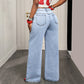 ⏳Tijdelijk Aanbod – Dames Asymmetrische Taille Wijde Pijp Jeans