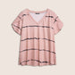 🏖️Zomerse Uitverkoop 50% KORTING🏝️👚Plus Size Gestreept Korte Mouwen V-hals T-shirt✨